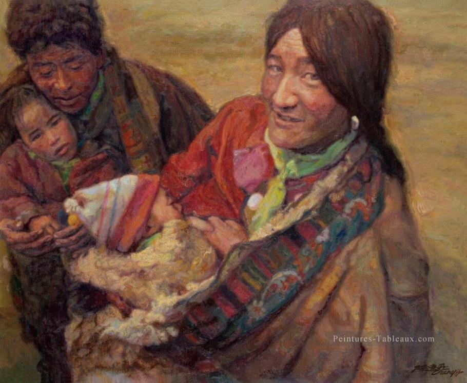 Famille chinoise heureuse Chen Yifei Peintures à l'huile